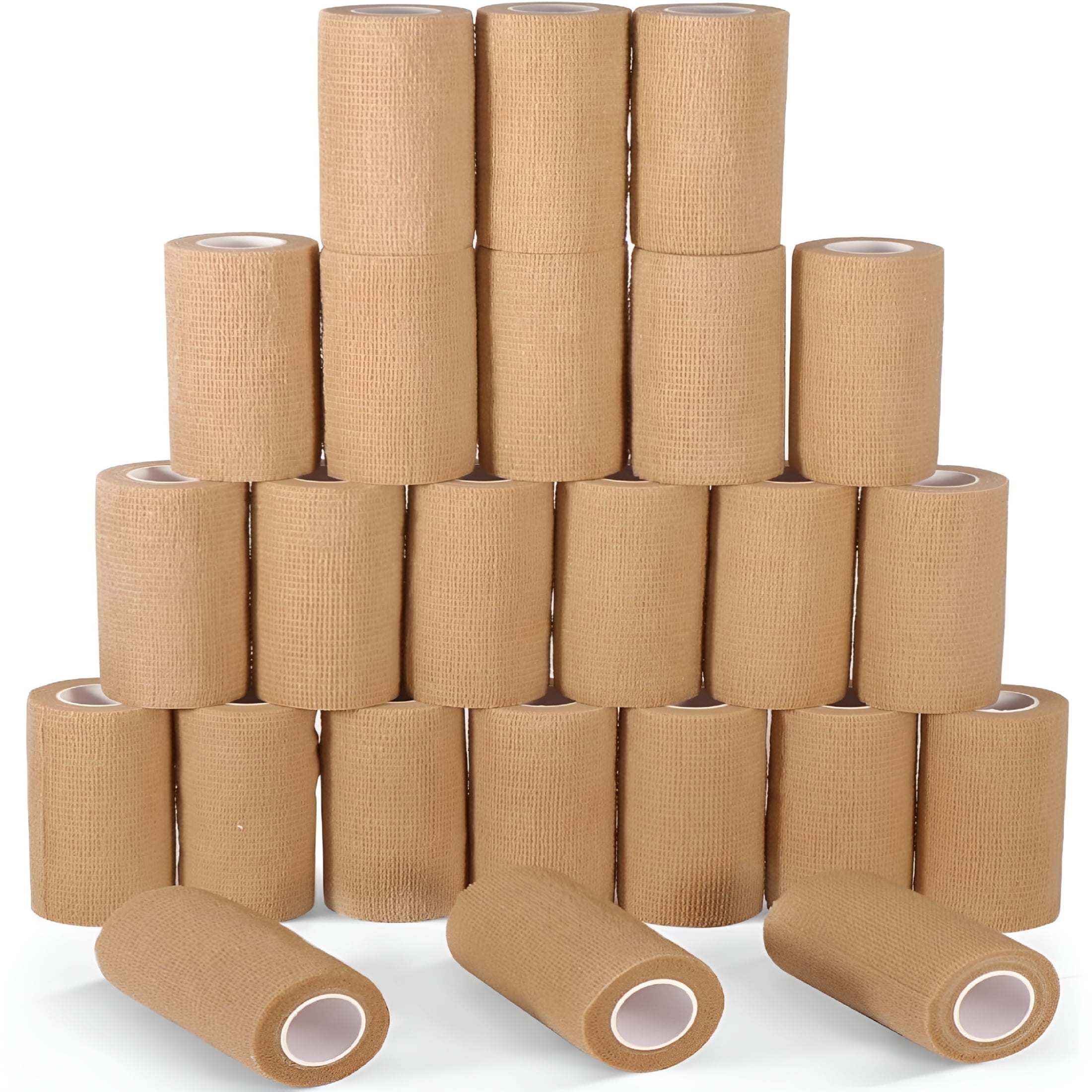 OITY 24 Pack 4 Inch Self Adhesive Bandage Wrap - 5 Yard Cohesive Athletic Tape for First Aid, Medical, Sports, Ankle Wrist Sprains, Vet Wrap (Brown)
