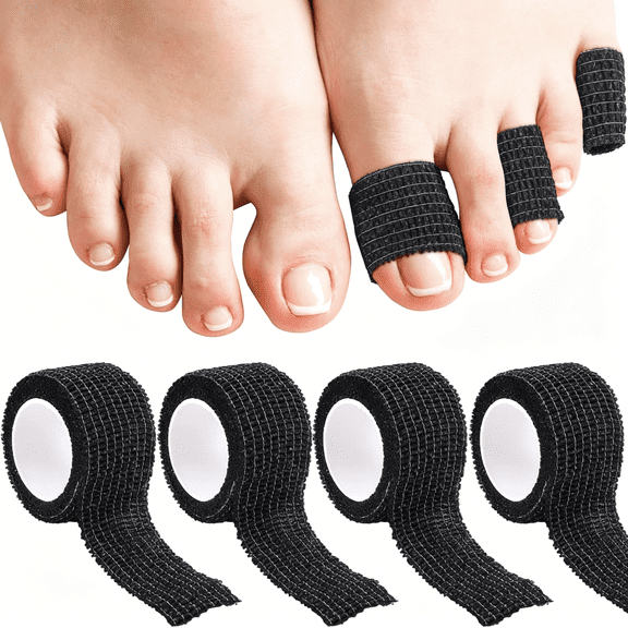 OITY 4 Rolls 1 Inch Self Adhesive Bandage Wrap,Elastic Bandage Tape for Broken Toes Fingers Protector,Wrist Ankle Sprains Swelling-Black(6.56 Ft /2 M in Length Per Roll)