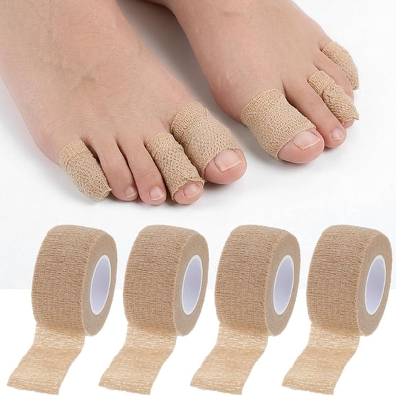 OITY 4 Rolls 1" Toe Tape for Pointe Shoes Elastic Self Adhesive Bandage Wrapbuddy Tape for Sprains Swelling and Ease Broken Toes Fingers Wrist Ankle (14.7 Ft / 4.5 M"Length Per Roll)