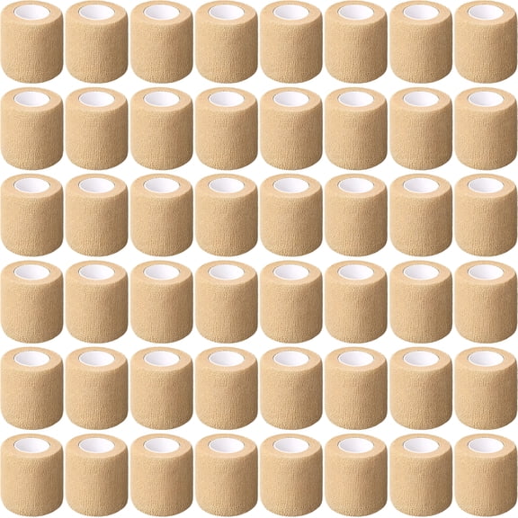 OITY 48 Pack Self Adhesive Wrap Bandage, 2 Inches X 5 Yards Self Adherent Cohesive Bandage Elastic Athletic Tape Breathable Wound Tape for Stretch, Sports, Wrist, Ankle (Nude Color)