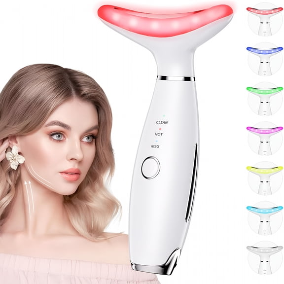 OITY 7 Color Galvanic Machines-Red Light Therapy for Face And Neck,Face Massager Tool for Wrinkles,Double Chin,Vibrating Facial Massager with Thermals,White