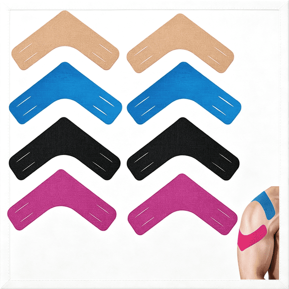 OITY 8 Pack Shoulder Elastic Athletic Tape V-Shaped Precut Strips,Breathable Cotton Athletic Support for Joint Pain Relief,Kinetic Arm Knee Tape for Exercise and Arthritis Comfort