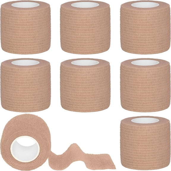 OITY 8 Rolls Cohesive Bandage 2" X 5 Yards Self Adherent Bandage Wrap Breathable Elastic Adhesive Bandage for Sports, Wrist, Ankle, Tattoo Wraps (Light Brown)