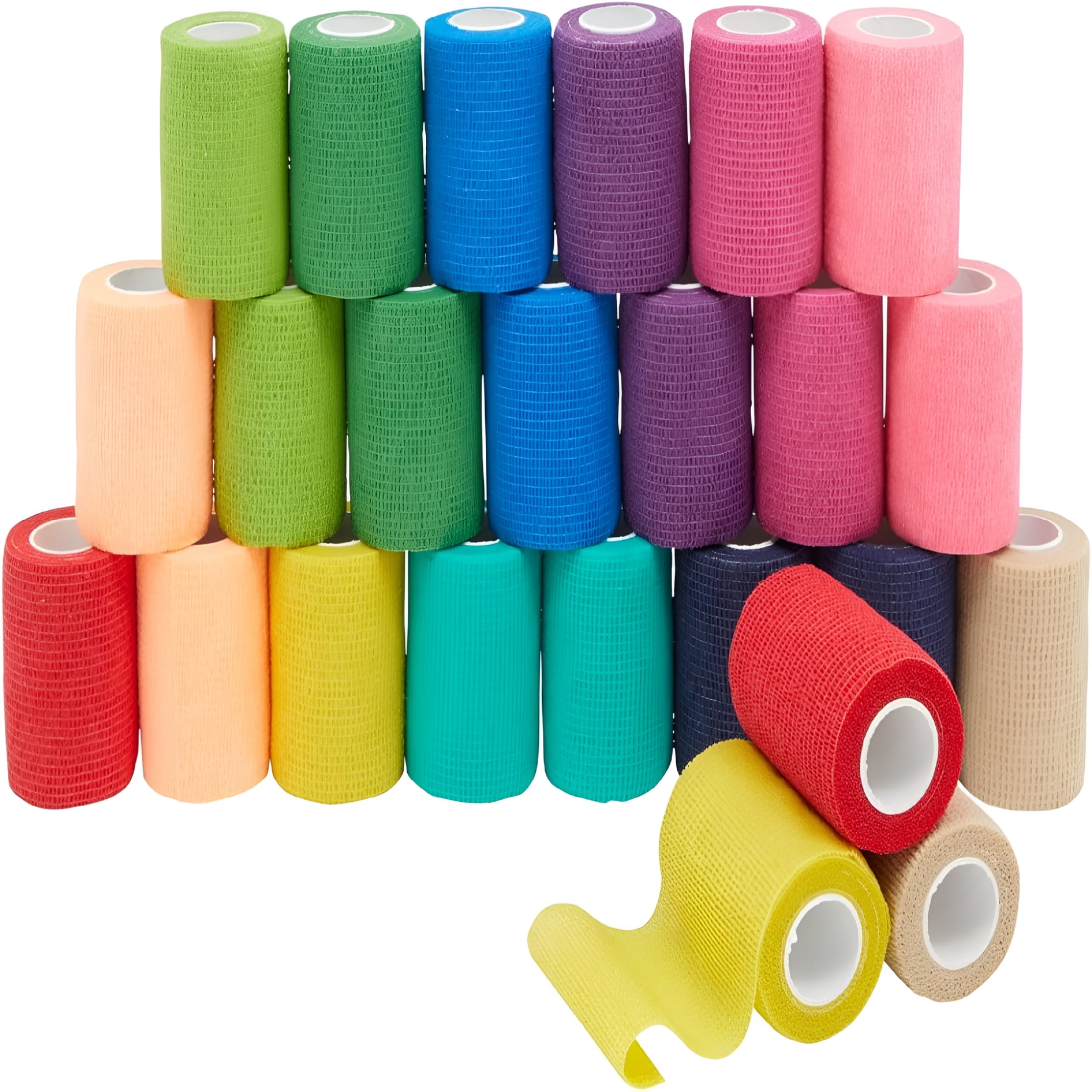 OITY Cohesive Self-Adherent Bandage Wrap - Elastic Support for Sprains & Sports Tape - Vet Wrap for Horses & Dogs - Hand-Tearable Design & Grip Tape - 24 Rolls, 3 in X 5 Yd
