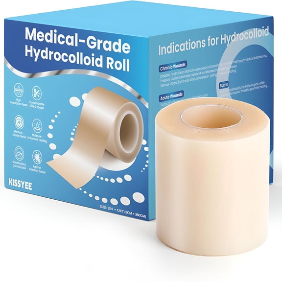 OITY Hydrocolloid Roll Bandages,2In X 12Ft Extra Large Hydrocolloid Patch with Self-Adhesive,Ultra Absorbent,Cut-To-Size,Flexible&Waterproof for Burn,Blister,Acne Care