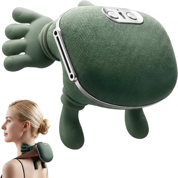 OITY Neck Massager with Heat, Portable Shoulder & Back, Cordless Deep-Tissue Kneading, Quiet Brushless Motor, Adjustable Strap, Usb-C Rechargeable, Non-Slip Grip, Home/Office/Travel - Green