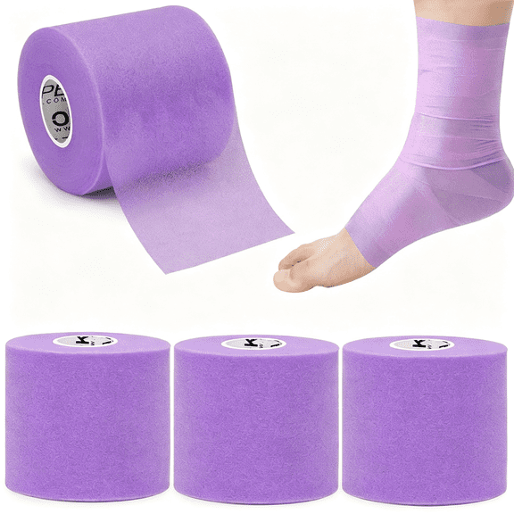 OITY Pre Wrap Tape(4-Rolls,120 Yards)-Athletic Foam Underwrap for Sports,Protect for Ankles Wrists Hands and Knees,2.75"Es Athletic Pre Wrap-Purple