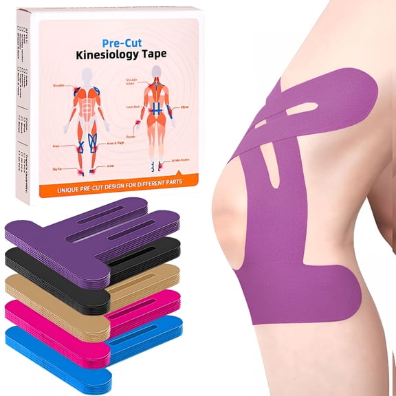 OITY Precut Kinesiology Tape for Knees,20 Pcs-Knee Support&Stability,Knee Pain Relief Athletic Tape-Waterproof&Elastic,Breathable Hypoallergenic Latex-Free Tape,Purple