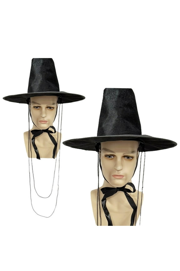 1/2/3/4Pcs Stage Performance Hat Ming Dynasty Traditional Korean Flat Topper Hat Wide Brim UV Protection Black Halloween Cosplay Cap Men Costume Accessory