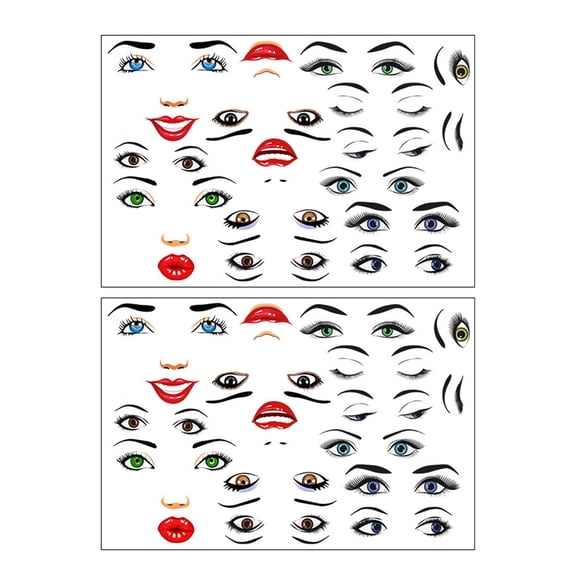 OIUR 1/2 Sheets Face Expression Sticker Waterproof PVC Self-adhesive DIY Crafts Women Facial Feature Eye Eyebrow Mouth Nose Decoration Decal