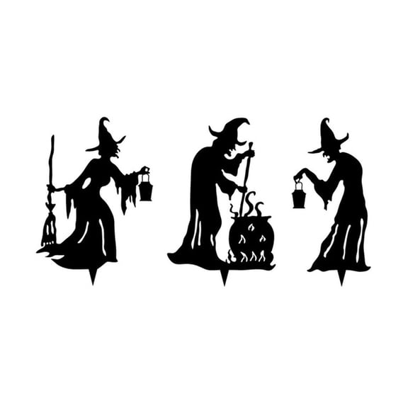 OIUR 1/3Pcs Halloween Witch Decorative Garden Stake Weather-proof Metal Outdoor Patio Yard Lawn Spooky Witch Silhouette Sign Stake Ornament