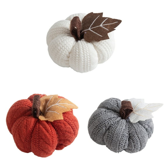 OIUR 1/3Pcs Mini Knit Pumpkins Realistic Looking Faux Fall Harvest Crochet Pumpkins Thanksgiving Table Setting Small Knit Pumpkins