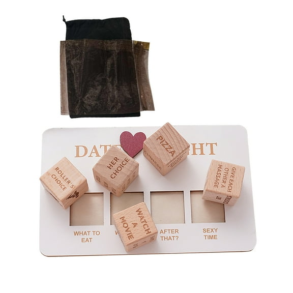 OIUR 1 Set Decision Dice for Couples Wooden 5 Dices And Board Set Date Night Dice Food Dice for Valentine Day Bridal Shower Bachelorette Wedding Gift