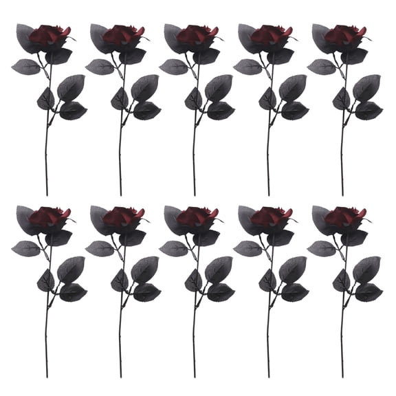 OIUR 10 Pcs Artificial Roses Fake Rose with Bendable Stem Realistic Black Dark Red Faux Roses for Table Centerpieces Home Party Wedding Decoration