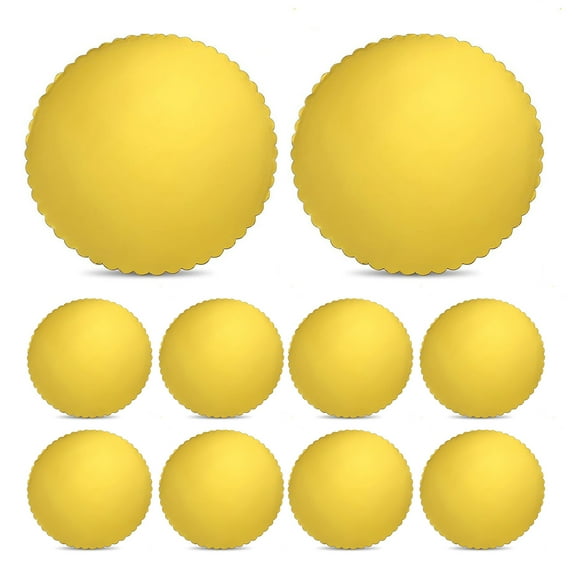 OIUR 10Pcs Gold Cake Boards Round Scalloped Edges Greaseproof Cake Board Food Grade Cardboard Circles for Wedding Birthday Parties