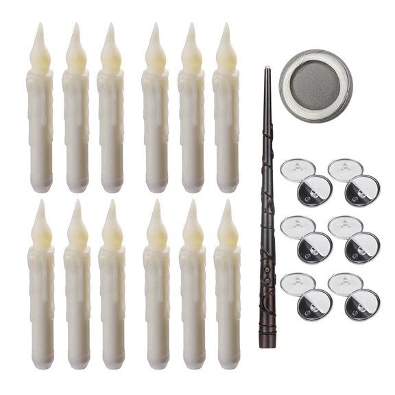 OIUR 12 Pcs Floating Candles with Wand Remote Magic Hanging Flameless LED Taper Candles Battery Operated Flickering Candlestick with Warm Light for Room Ceiling Decor