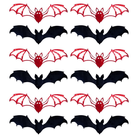 OIUR 12 Pcs Halloween Bat Wall Sticker Decorations Large Hollow Out Bats Wall Decals for Wall Glass Mirror Living Room Decor