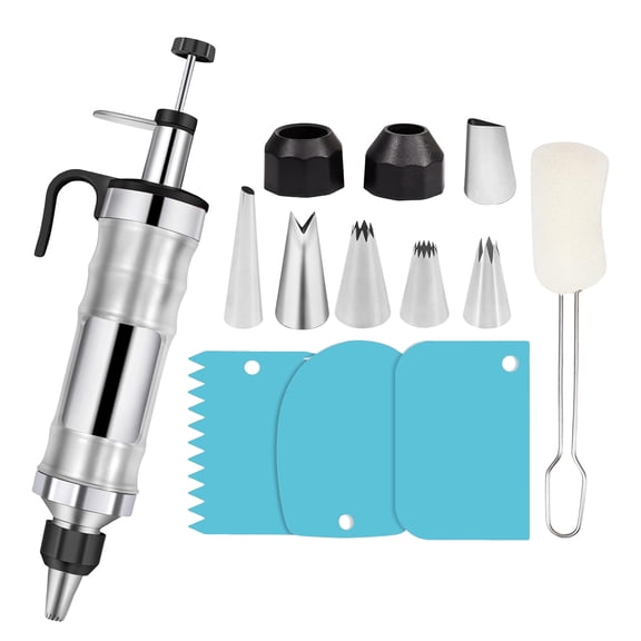 OIUR 13Pcs Stainless Steel Cake Decorating Kit Cookie Maker Machine Cookie Press Reusable Frosting Piping Kit for Cakes Cupcakes Cookies
