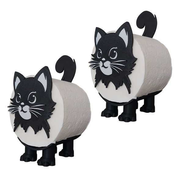 OIUR 1Pc/2Pcs Cat Toilet Roll Holder Tissue Paper Roll Storage Stand 3D Printed Black Cat Toilet Paper Holder Shelf Bathroom Organizer