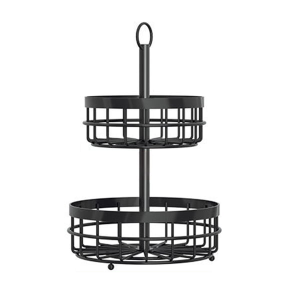 OIUR 2/3 Tiers Wrought Iron Fruit Basket Stand with Lift-Up Handles Double-Layer Wire Bowl Rack Fruit Vegetables Organizer