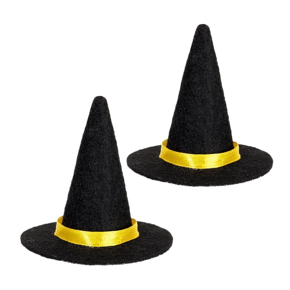 OIUR 2 Pcs Mini Felt Witch Hats, Cute Tiny Wizard Hat Wine Bottle Topper for Halloween Party Favors, DIY Crafts, Home Table Decor