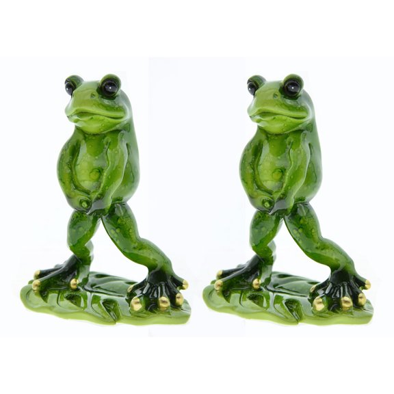 OIUR 2 Pcs Peeing Frog Ornament Garden Decor Resin Standing Frog Figurine Weather-Resistant Frog Statue for Plant Pot Pond Aquarium