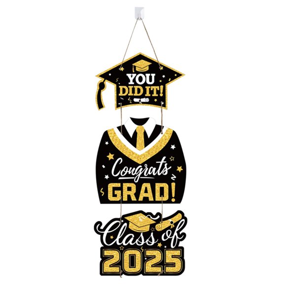 OIUR 2025 Graduation Hanging Sign for Front Door Class of 2025 Congrats Grad Porch Welcome Sign for Graduation Party Decoration