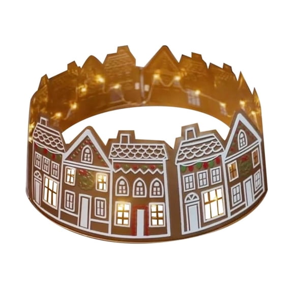 OIUR 26/28-Inch LED Gingerbread Christmas Tree Collar Xmas Tree Skirt with String Light Xmas Artificial Trees Stand Base Ring Cover Decoration