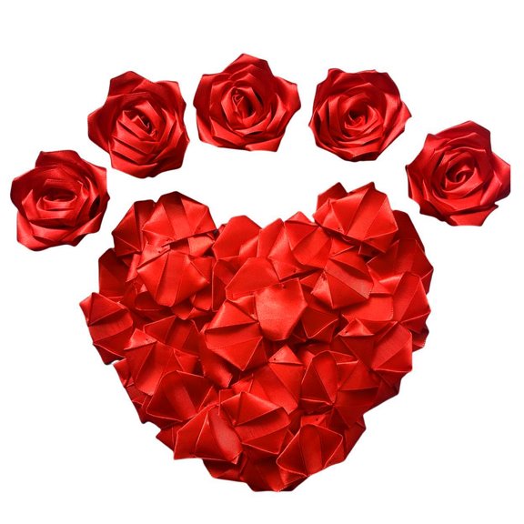 OIUR 273 Pcs Pre-made Satin Ribbon Rose Petals Handmade Half-Finished Eternal Rose Petal DIY Everlasting Floral Bouquets for Wedding Anniversary Birthday