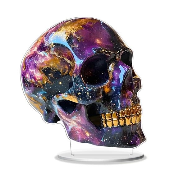 OIUR 2D Skull Acrylic Sign Gothic Flat Skull Decoration Desktop Human Skull Ornament for Cabinet Mantel Halloween Decoration