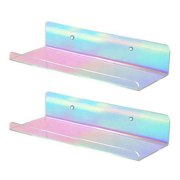 OIUR 2Pcs Acrylic Floating Shelves Wall Mounted Display Racks Strong Load-bearing Rainbow Color Wall Shelf Organizer