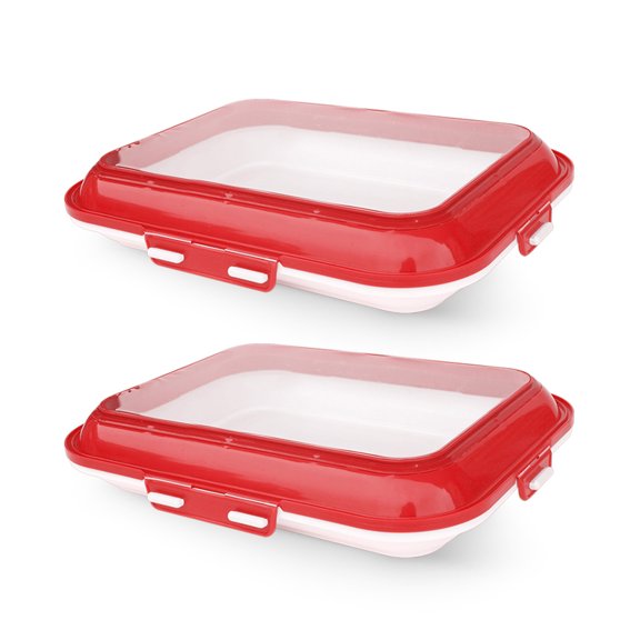 OIUR 2Pcs Food Preservation Trays Reusable Food Storage Container with Lid Vacuum Sealed Stackable Tray for Picnic Travel