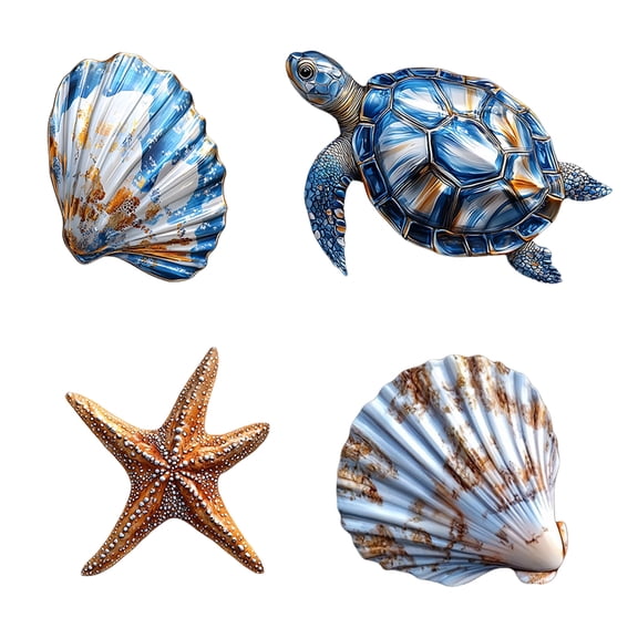 OIUR 3/4Pcs/Set Wooden Fish Wall Decoration Farmhouse Rustic Nautical Turtle Shell Starfish Wall Art Sculpture Home Living Room Bathroom Wall Decorative Sign