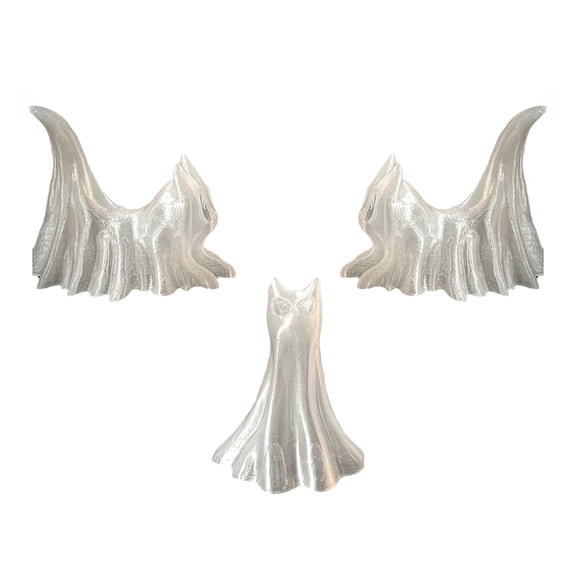 OIUR 3 Pcs Ghost Cat Figurine Glow-in-the-Dark Ghost Kitten Statue Halloween Ghost Decoration Gift for Cat Lovers Home Office Desk Decor