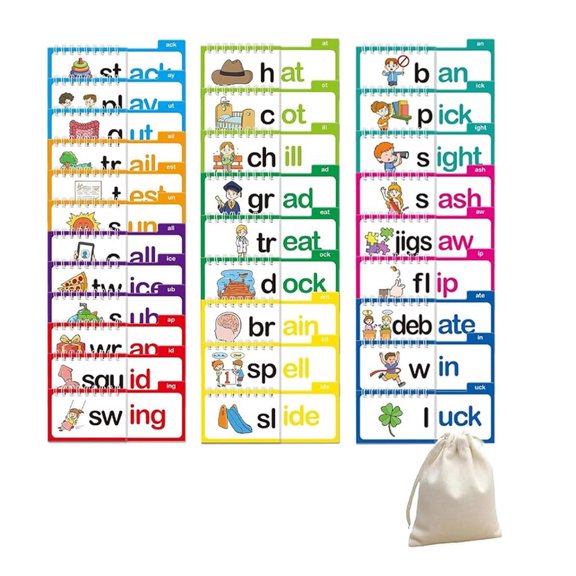 OIUR 30 Read And Rhyme Flip Book Word Families Letter Sounds Flash Cards ABC Vocabulary Cards Set Educational Reading Games for Preschool Kindergarten