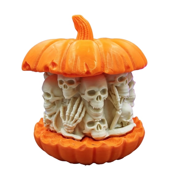 OIUR 3D Printed Skull Pumpkin Figurine, Gothic Skeleton Pumpkin Statue, Creepy Pumpkin Ornament for Home Office Holiday Party