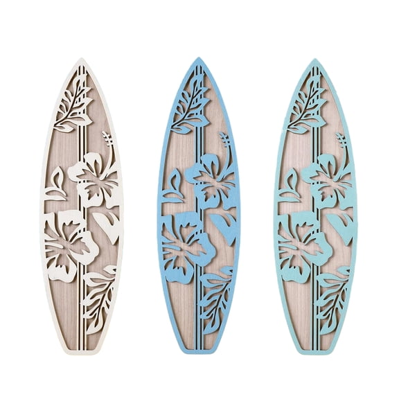 OIUR 3Pcs/Set Wooden Hibiscus Surfboard Wall Decoration Farmhouse Rustic Surfboard Wall Art Home Bedroom Living Room Bathroom Wall Decorative Sign