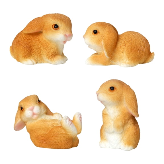 OIUR 4 Pcs Mini Rabbit Statues Resin Miniature Bunny Figurines Easter Decor Rabbit Sculptures for DIY Crafts Fairy Garden Spring Table Decor