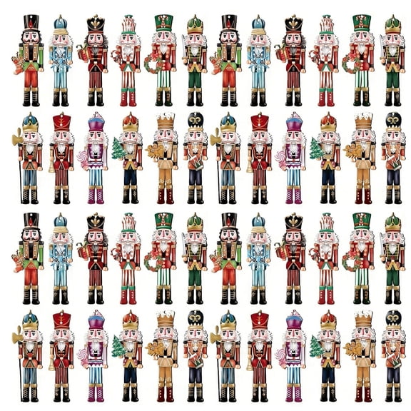 OIUR 48Pcs Christmas Nutcracker Wooden Ornaments, Classic Nutcracker Soldier Hanging Decorations, Vintage Wood Hanging for Christmas Tree Holiday Decor Xmas Party Supplies