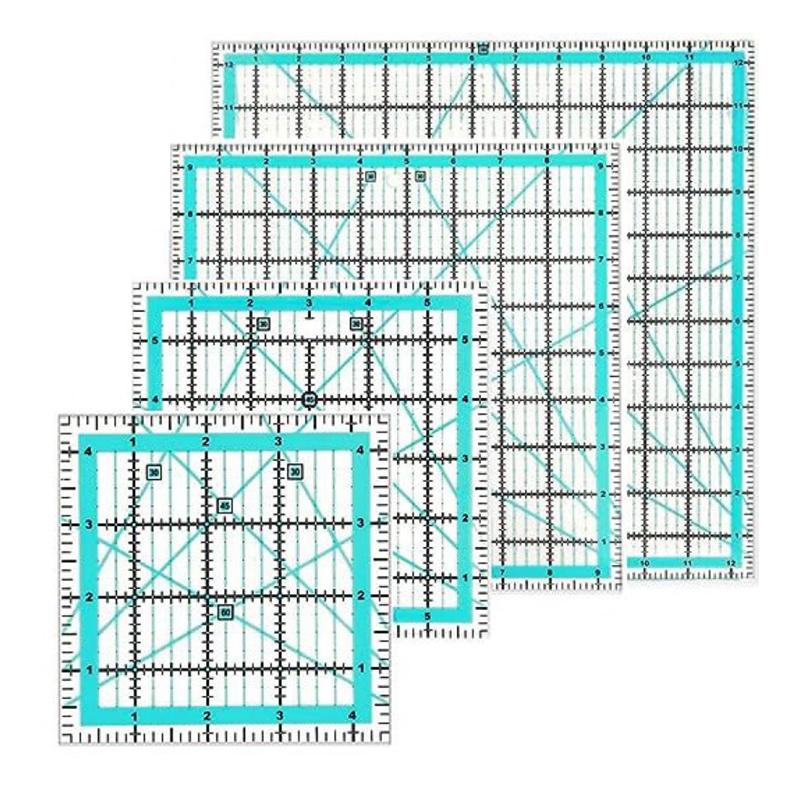 OIUR 4Pcs Acrylic Quilting Ruler 4.5/6/9.5/12.5-Inch Square Fabric Cutting Patchwork Ruler with Clear Mark DIY Sewing Craft Projects Template