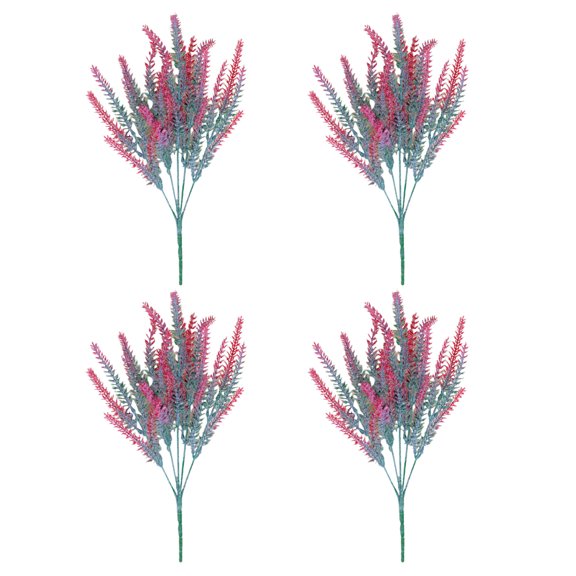 OIUR 4Pcs Artificial Lavender 5 Fork UV Resistant Fake Plastic Flower Home Wedding Party Table Centerpiece Indoor Outdoor Faux Bloom Decoration
