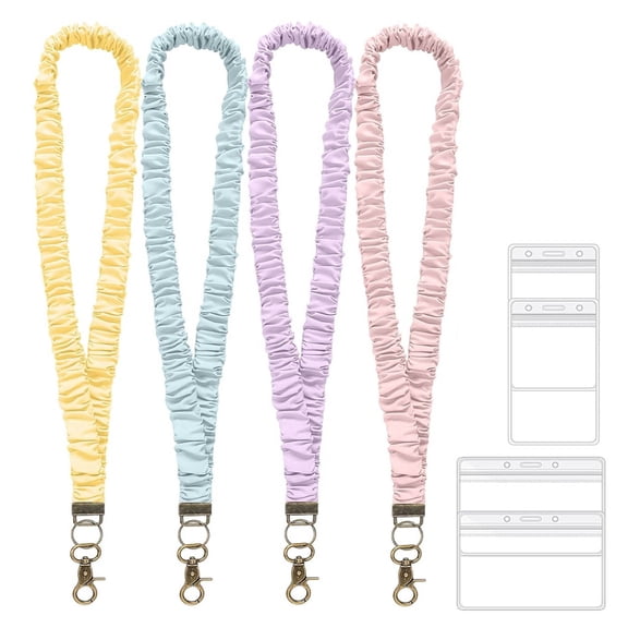 OIUR 4Pcs Stretchy Retractable Scrunchie Lanyard Set with Waterproof ID Card Holders Soft Telescopic Neck Lanyards for Keys Cards And More Resealable Badge Holder