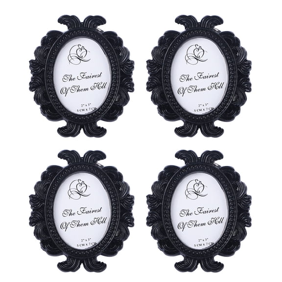 OIUR 4Pcs Vintage Baroque Oval Photo Frame Mini Resin Picture Display Frame Home Bedroom Desktop Wedding Family Photo Holder Decoration