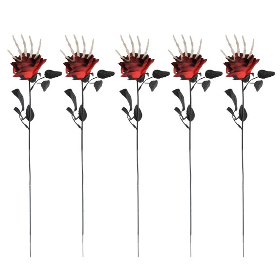OIUR 5Pcs Skeleton Hand Simulation Flower Artificial Roses Halloween Horror Decoration Black Fake Flowers Gothic Artificial Flowers