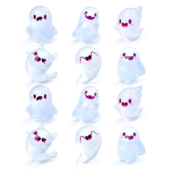 OIUR 6/12/24Pcs Halloween Ghost Figurine Glow-in-the-dark Mini Cartoon Ghost Resin Statue Luminous Miniature Ghost Ornament Desktop Decoration