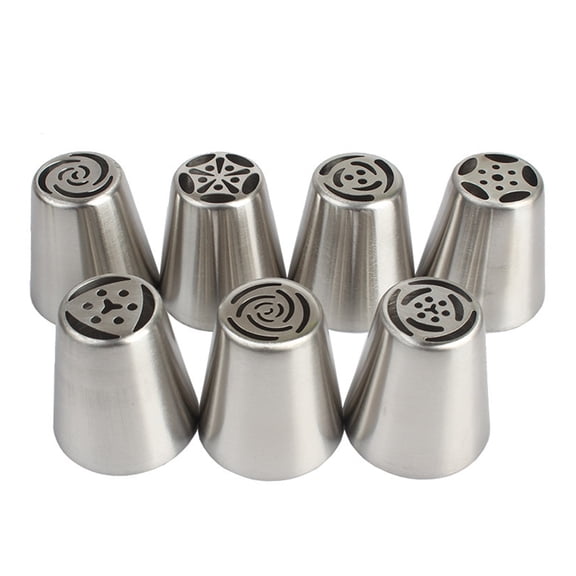 OIUR 7Pcs Russian Piping Nozzle Set Stainless Steel Flower Tips for Tulips Roses Professional Icing Decorating Kit for Cakes Cupcakes