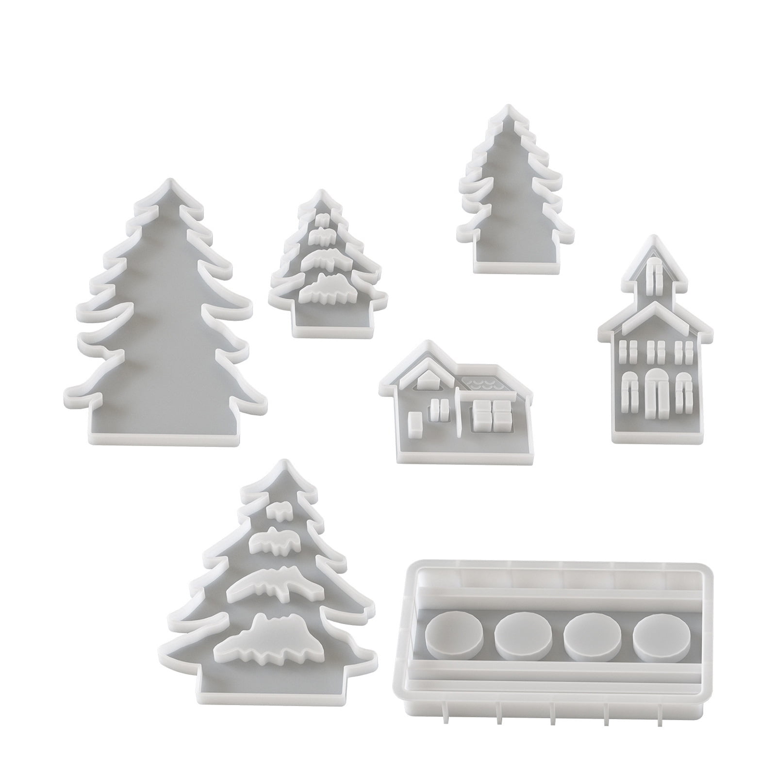 OIUR 7Pcs Silicone Molds Eco-friendly Easy to Clean Reusable Christmas Candle Holder Casting Moulds Party Supplies for DIY