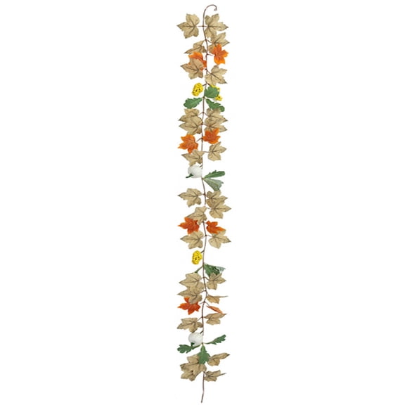 OIUR Artificial Maple Leaf Garland 5.7Ft Pumpkin Maple Leaves Vine Thanksgiving Fall Garland for Mantel Table Autumn Party Wedding Decoration