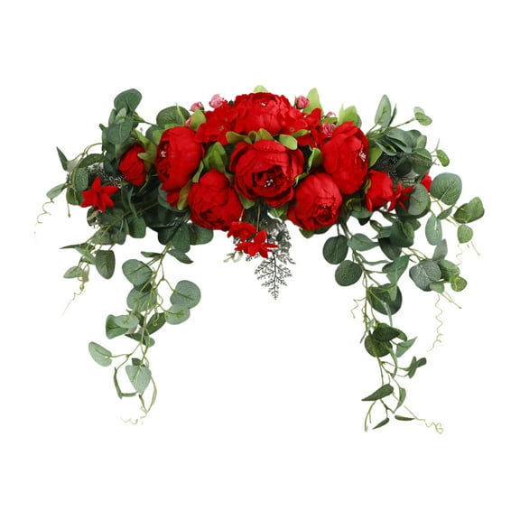 OIUR Artificial Peony Flower Swag with Green Leaves Wedding Party Arch Flower Welcome Sign Decorative Floral Swag Door Lintel Wall Window Decor