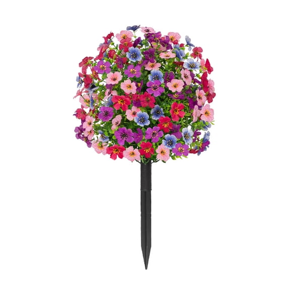 OIUR Artificial Violet Topiary Ball UV Resistant Violet Blooms Fake Evergreen Plants Flowers Brush with Ground Spike for Outdoor Indoor Garden Decor